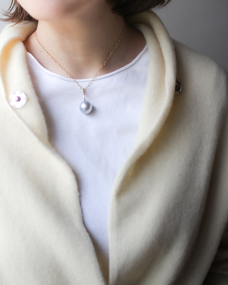 15mm 白蝶パール チェーンネックレス
