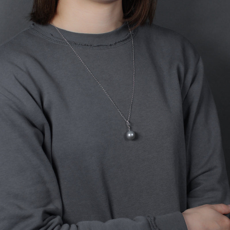 14mm 黒蝶バロックパール チェーンネックレス