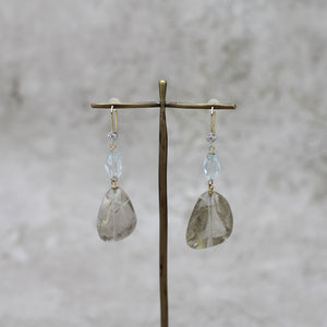 ルチルクォーツ × アクアマリン フックピアス