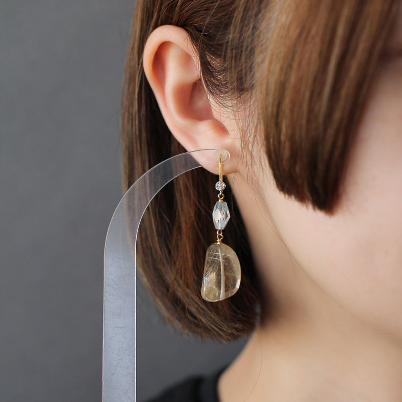 ルチルクォーツ × アクアマリン フックピアス