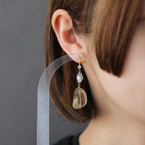 ルチルクォーツ × アクアマリン フックピアス
