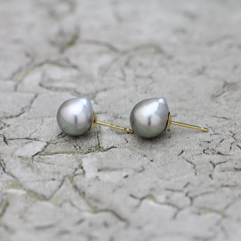 9mm 黒蝶バロックパール ピアス